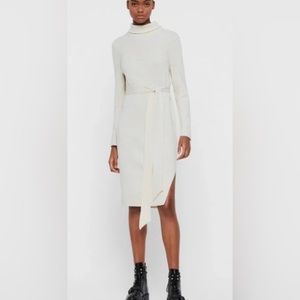 NWT All Saints Rosa Cashmere Blend Cream Swearer Dress with tie belt